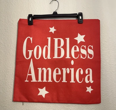 Throw Pillow Cover God Bless America Red White Zipper Patriotic 4th Of July - Image 1 of 4