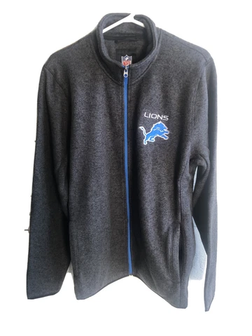 Detroit Lions Men’s Medium Full Zip Fleece Sweater Nfl Football Gray Cover