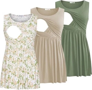 NWT 3-Pack Bearsland Women's Maternity Nursing Tank Tops Sleeveless Scoop Neck - Picture 1 of 9