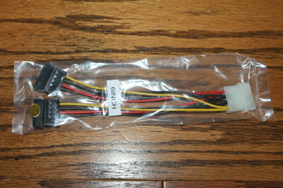 NEW 6" for PC HDD MB ATX Molex LP4 to 2x SATA M/Fx2 Power Supply Y-Splitter Cabl - Image 1 of 4