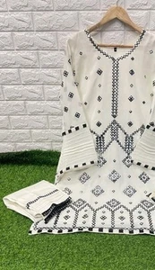 Pakistani/Indian 3 Piece Party Dress Kameez Salwar Dupatta,Size M ,Colour White - Picture 1 of 6