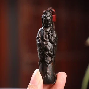 Collana Darak Agarwood Guanyin Ciondolo Intaglio Legno Unisex Amuleto Buddista - Foto 1 di 5