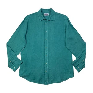 Love Brand & Co Shirt Mens XL Teal Linen Button Up Long Sleeve Lightweight - Picture 1 of 8