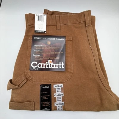 Carhartt Washed Duck Work Dungaree Pants B11 BRN 36x30 Mens USA NOS NWT - Image 1 of 4