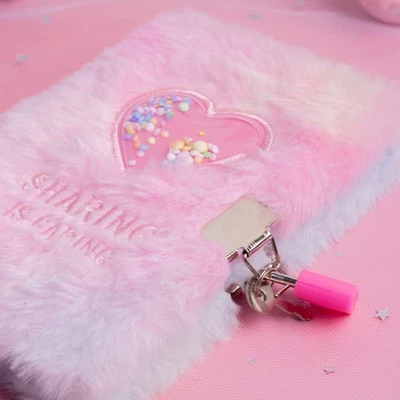 Kids Lockable Journal Soft Fluffy Heart Diary with Lock and Key Secret Notebook - Image 1 of 4
