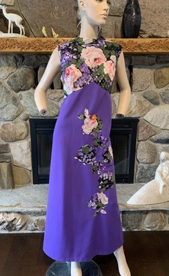 Maxi Vestido Vintage Años 60 70 Colorido Púrpura Estampado Flower Power Sin Mangas Boho Foto 1 de 4
