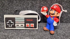Nintendo Super Mario Bros Mario & NES Controller Hanging Ornament Set 2pc