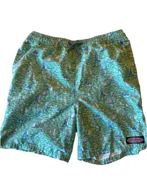 Vineyard Vines Swim Trunks shorts Boys Size Large L 16 Green Blue Lined used  - Image 1 of 4