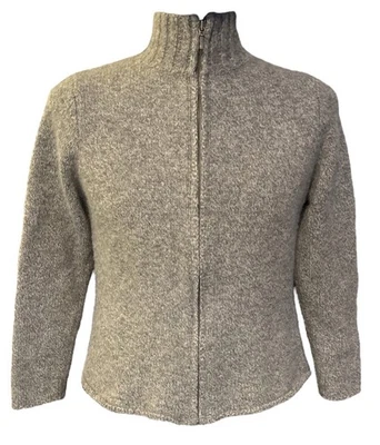 Jaqueta suéter feminina LL Bean LambsWool angorá cabelo de coelho zíper completo tamanho M cinza - Imagem 1 de 4