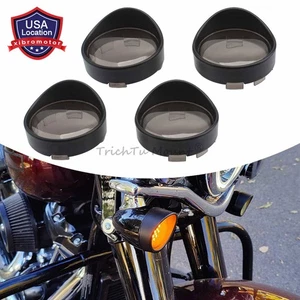 4x Turn Signal Light Lens Cover Smoke Bezels Visor For Harley Touring Softail - Picture 1 of 17