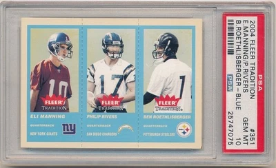 ELI MANNING ROETHLISBERGER RIVERS 2004 FLEER TRADITION #351 RC 蓝色 PSA 10 宝石 — 第 1/2 张图片