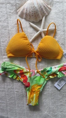 Seafolly 10 Aus Sea Dive Drawstring Bralette & 12 AUS Tropique High Cut Rio Pant - Image 1 of 4