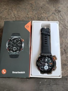 HT3 Mens MIlitary Style Smart Watch, Black, 1.4 Round Face Black Band - Picture 1 of 8