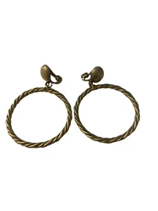 Monet Elegant vintage gold tone Clip Dangle Hoop clip on Earrings - Picture 1 of 24