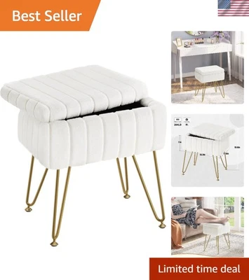 Taburete moderno de piel sintética con patas de metal - Elegante otomana de almacenamiento 15,7" L x 19,4" H Foto 1 de 4