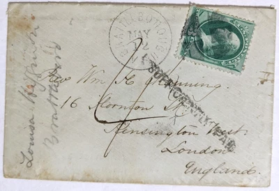 Louisa Higginson/Brattleboro, VT--Rev. Wm. H. Channing, UK/Postage Due 4p/1873 - Image 1 of 2