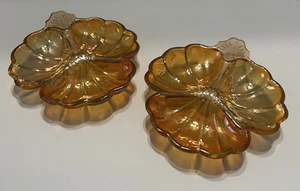 2 Vintage Jeanette Karneval Glas Ringelblume Kleeblatt Blatt geteilt Süßigkeiten Relish Geschirr - Bild 1 von 17