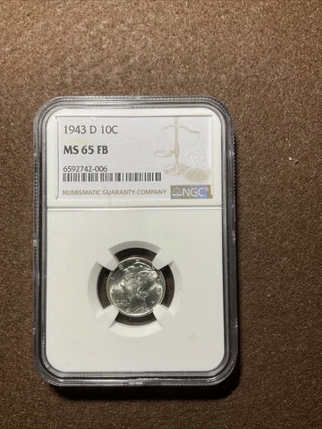 1943-D MERCURY SILVER DIME - NGC MS 65 FB ~FULL BANDS~ NICE WHITE Cover