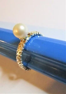 SILVER "SPINNING" PEARL BAND STACKER RING BY HANS HENRIK NYGAARD DENMARK SIZE Q - Picture 1 of 4