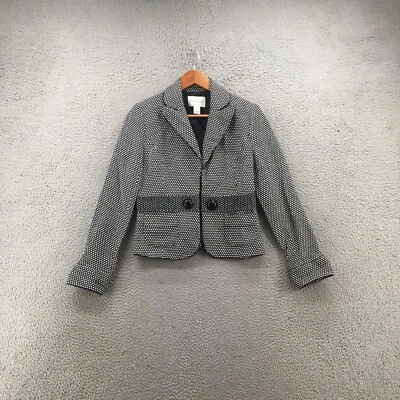 White House Black Market Blazer Jacket Womens 6 Black White Cotton Polka Dots - Image 1 of 4