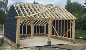 Two Bay Green Oak Framed Garage / Cart-Lodge 5.6m x 5.3m (Oak Frontage) - Picture 1 of 10