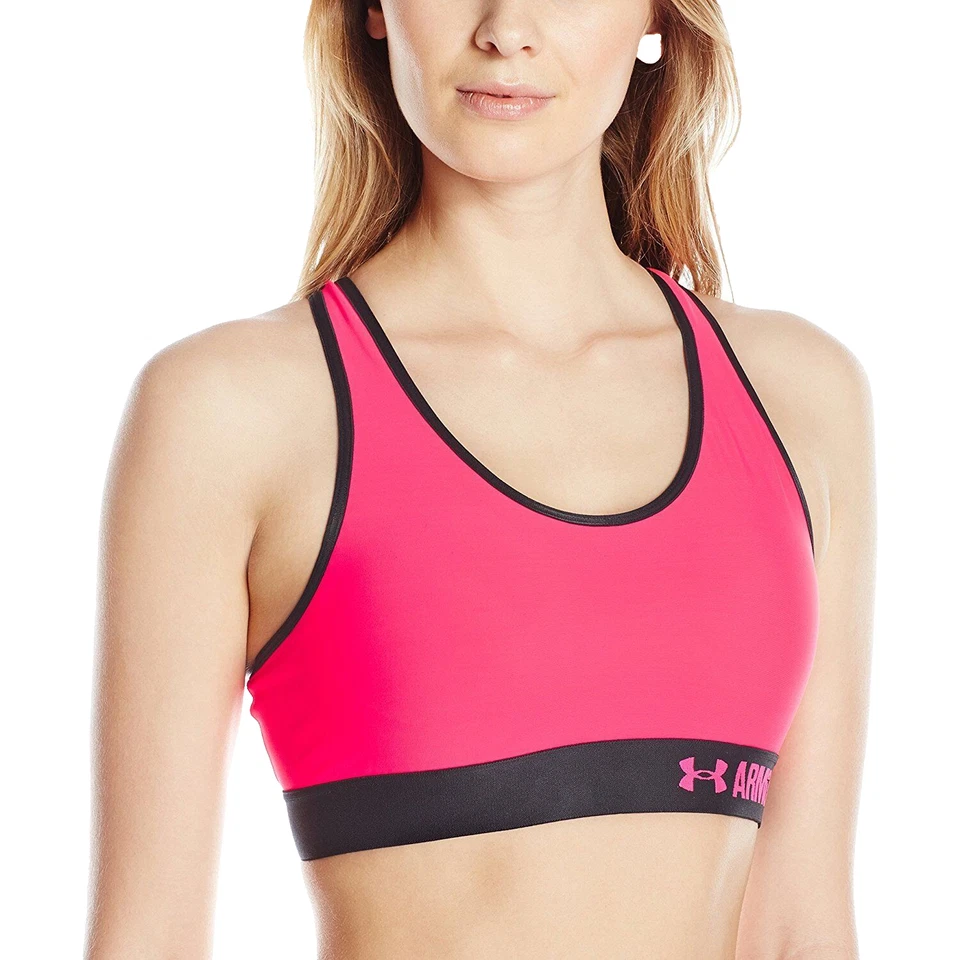 NEW! Harmony Red/Black [L] Under Armour Women Yoga/Gym Bra HeatGear Mid w/Cups - Image 1 of 1