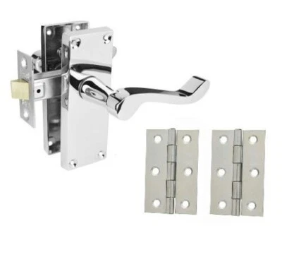 Victorian Scroll door handle pack Polished Chrome Latch/Keyhole/Bathroom/Privacy - Image 1 of 4