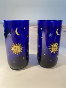 Vintage Cobalt Blue Celestial drinking glasses, Set of two, Excellent condition - Picture 1 of 4