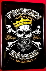 Cartel de chapa 20x30 príncipes afeitarse reyes llevan barba peluquería calavera bar - Imagen 1 de 1