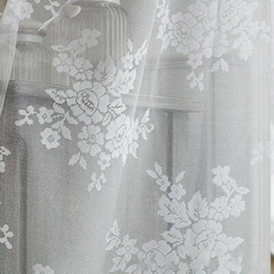 UK Embroidery Curtain Fabric Pelmets Net Lace Voile Flower Window Curtain Panel - Image 1 of 4
