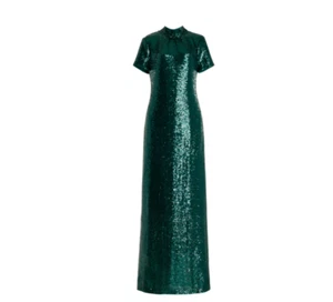 NWT STAUD Llana Sequins Maxi Dress Gown Womens XS Green Mock Neck Tie Back NEW - Picture 1 of 16