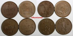 FINLAND Nicholas II Copper  1917 5 Penniä KM# 15 KM# 17 RANDOM PICK  1 COIN (52) - Picture 1 of 3