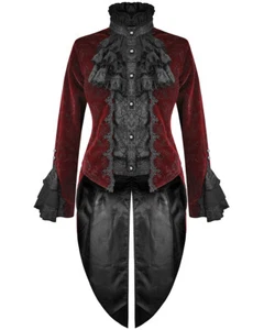 Devil Fashion Womens Gothic Tailcoat Jacket Red Black Velvet Brocade Steampunk - Picture 1 of 12