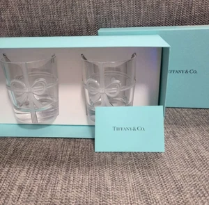 Tiffany & Co. Bow Glass Pair Ribbon Cup Set 215ml Blue Gift with BOX - Picture 1 of 7