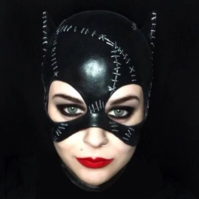 Cat Girl Latex Mask with Stitching Cosplay Comics Halloween Costume - Image 1 of 4