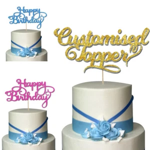 Birthday Cake Topper Glitter Personalised Wedding Cupcake Party Sign Text - Picture 1 of 11