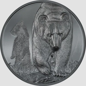 1000 Togrog Growing Up - Oso pardo oso mongolia 2 oz plata negro 2023 - Imagen 1 de 9