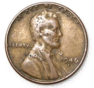 Lincoln Wheat 1946-D "D" Re-Struck Mint Error, Air Bubbles Obverse "L" on Rim - Picture 1 of 4