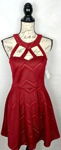Crystal Doll Womens Fit & Flare Cocktail Party Dress Size 5 Cut Out Burgundy New - Picture 1 of 12