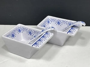 Set 2 Le Cadeaux Moroccan Blue Square Condiment Serving Bowls with Spoons READ - Picture 1 of 3