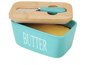 Large Butter Dish with Lid for Countertop Ceramic Container Knife Holder - Picture 1 of 3