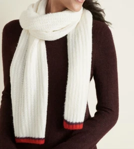 NEW OLD NAVY Womens Ivory/Red Soft-Brushed Shaker-Stitch Scarf Creme de la Creme - Picture 1 of 7