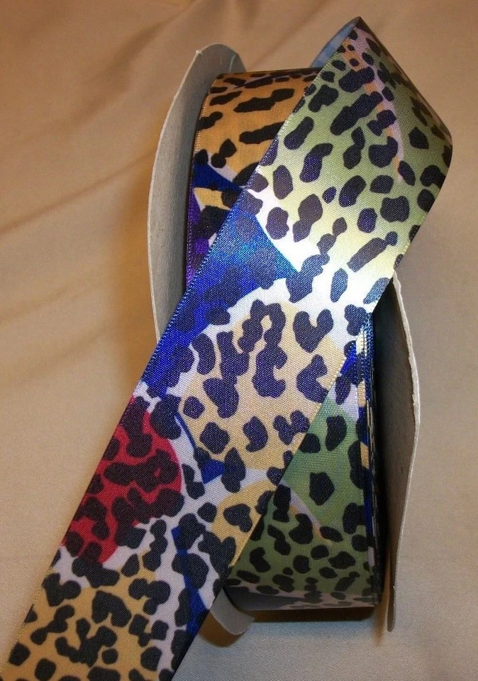 100 Yds  Roll JUNGLE ANIMAL PRINT SINGLE FACE SATIN RIBBON  1 1/2"  Wide - Image 1 of 1