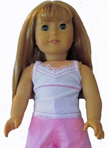 Tanque acanalado blanco con borde de encaje se adapta a muñeca American Girl de 18 pulgadas - Imagen 1 de 1