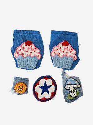 Vintage Patch Lot Cupcake Mushroom Star Hippie Embroidered Denim Applique Retro - Image 1 of 4