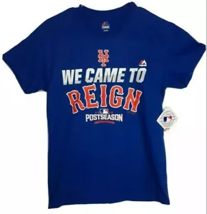 MLB Baseball Majestic Mens NY New York Mets T-Shirt L Blue We Came To Reign NWT - Picture 1 of 6