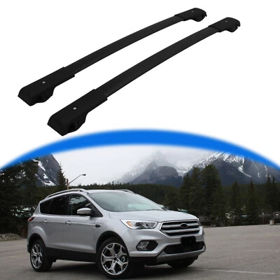 165磅黑色横杆适合福特ESCAPE 2013-2019车顶轨道架铝制2件 — 第 1/4 张图片