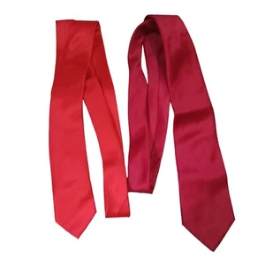 Lot of 2 bundle men ties UMO LORENZO solid red China handmade 100% polyester  - Picture 1 of 5