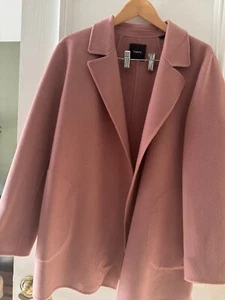 NEW THEORY WOOL PINK LONG SLEEVES MINI COAT POCKETS COLLAR SIZE L - Picture 1 of 5