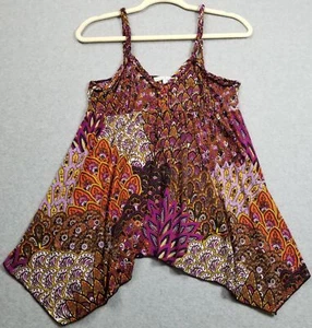 Moa Moa Tank Top Womens Large L Floral Paisley Sleeveless Stretch Jersey Boho - Picture 1 of 10
